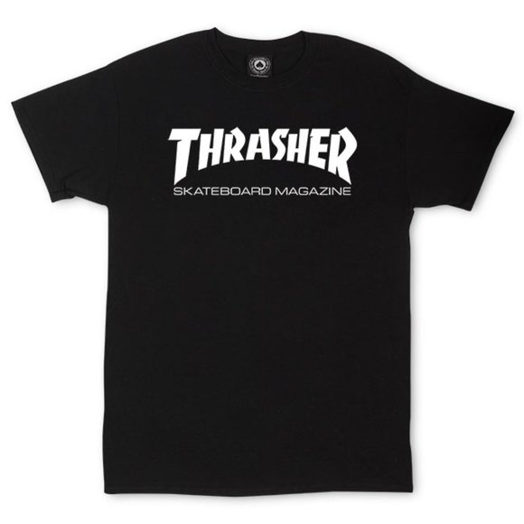 Thrasher T-Shirt Skate Mag Black White Distressed Logo Medium Short Sleeve - Picture 1 of 7